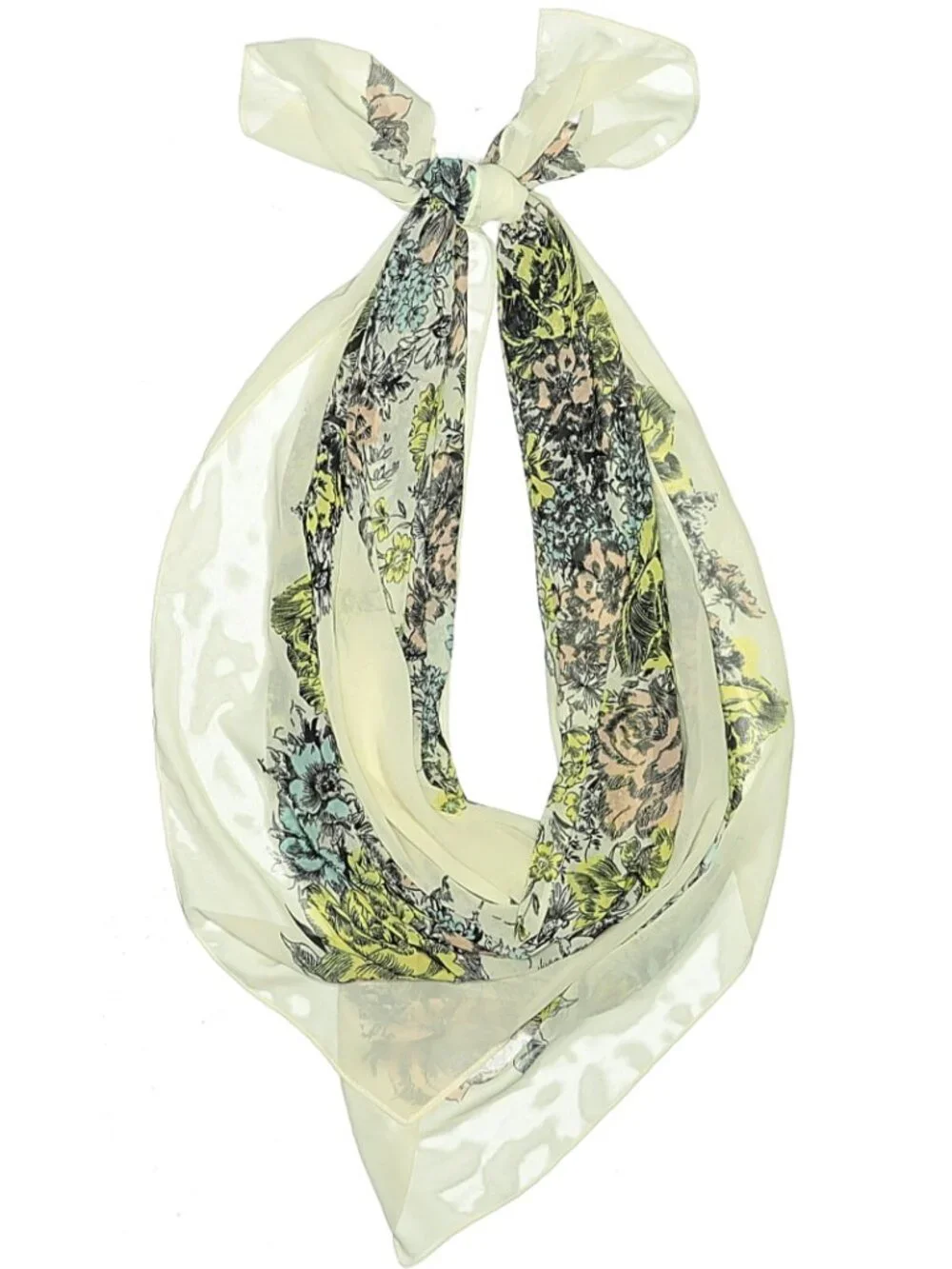 Sheer Scarf with Hand-drawn Florals